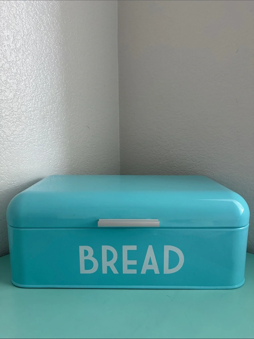 Home Basic-retro metal turquoise bread box storage for kitchen countertop-used